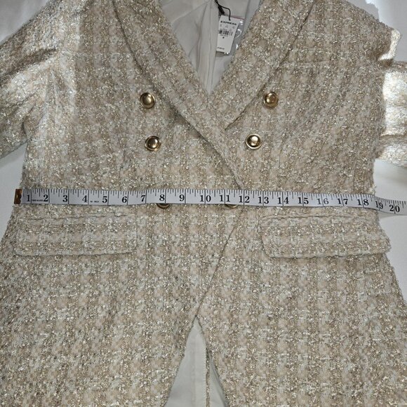 Express Tweed Double Breasted Blazer Gold Button Size M Womens Boucle Cream Gold - Picture 10 of 10
